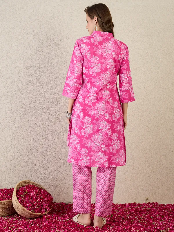 Pink_Printed_Pure_Cotton_Kurta_Trouser_Set