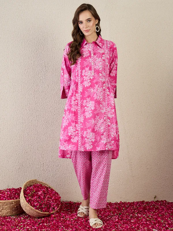 Pink_Printed_Pure_Cotton_Kurta_Trouser_Set