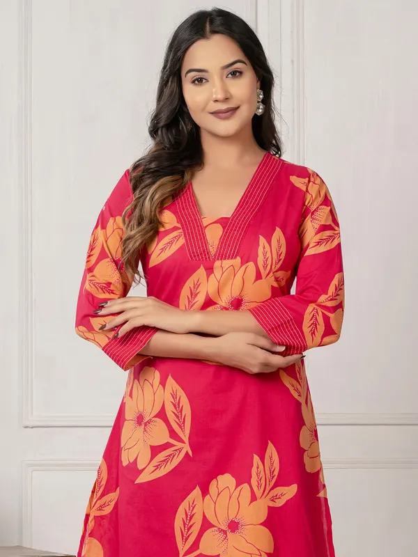 Pink_Printed_Pure_Cotton_Kurta_Trouser_Set