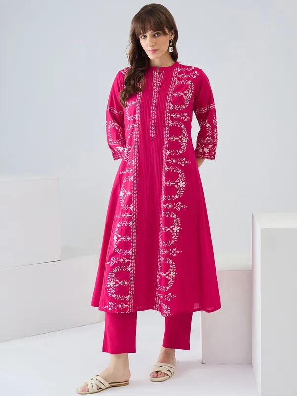 Pink_Embroidered_Pure_Cotton_Kurta_Trouser_Set