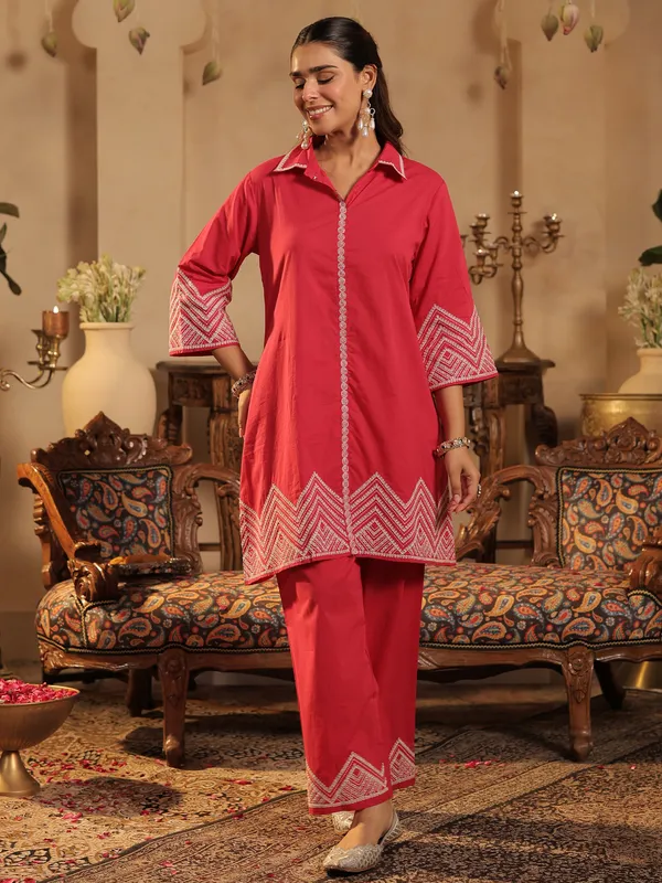 Pink_Embroidered_Pure_Cotton_Kurta_Trouser_Set