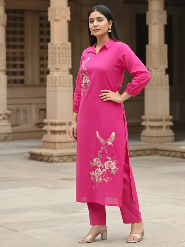 Pink_Printed_Pure_Cotton_Kurta_Trouser_Set
