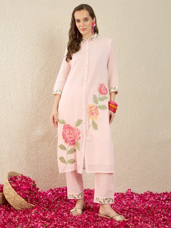 Pink_Embroidered_Pure_Cotton_Kurta_Trouser_Set