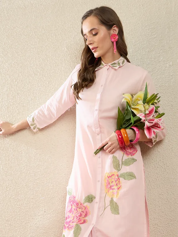Pink_Embroidered_Pure_Cotton_Kurta_Trouser_Set