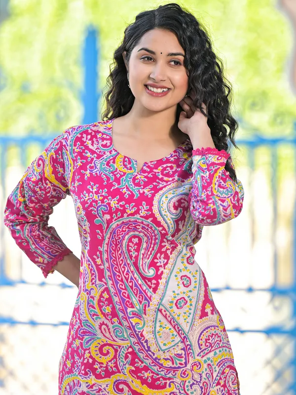 Pink_Printed_Pure_Cotton_Kurta_Trouser_Set