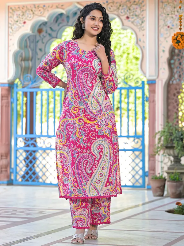 Pink_Printed_Pure_Cotton_Kurta_Trouser_Set