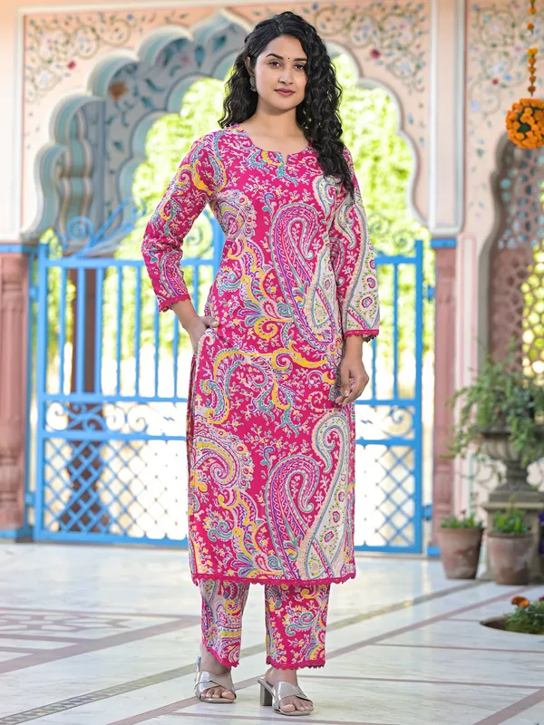 Pink_Printed_Pure_Cotton_Kurta_Trouser_Set