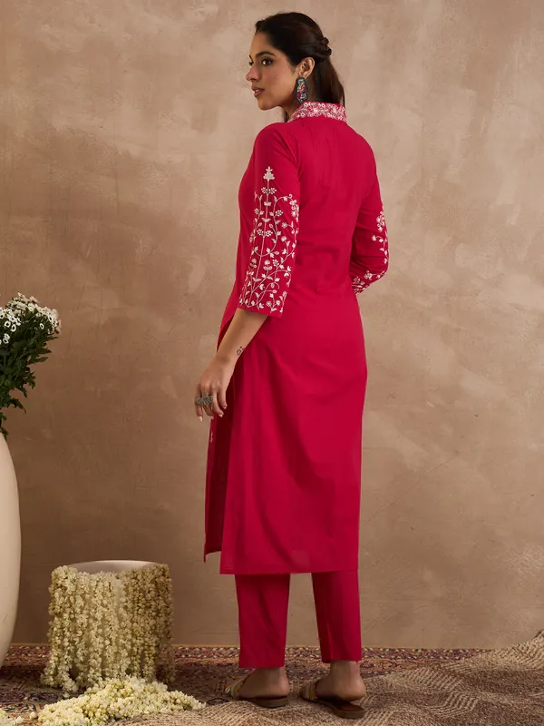 Pink_Embroidered_Pure_Cotton_Kurta_Trouser_Set