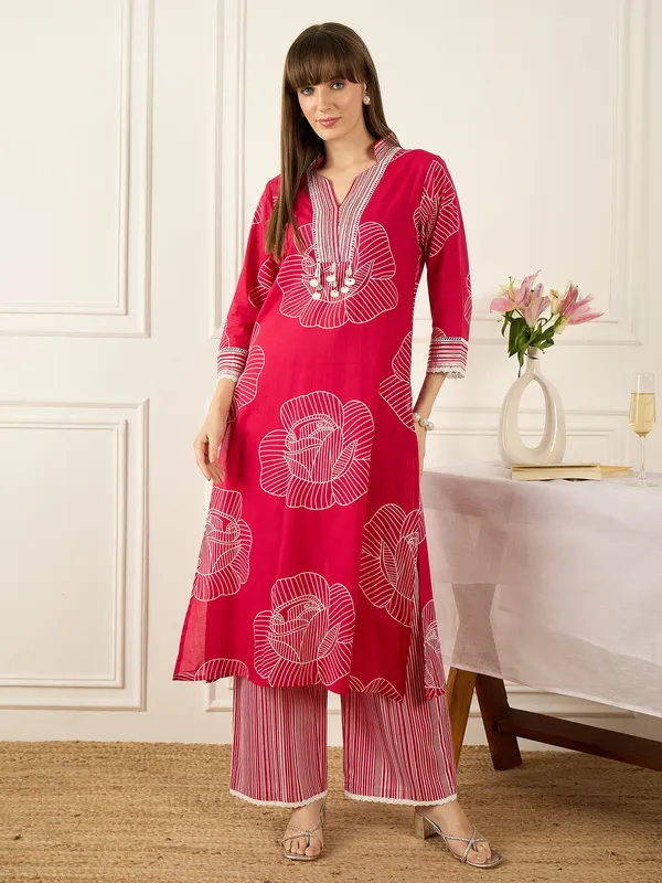 Pink_Printed_Pure_Cotton_Kurta_Trouser_Set