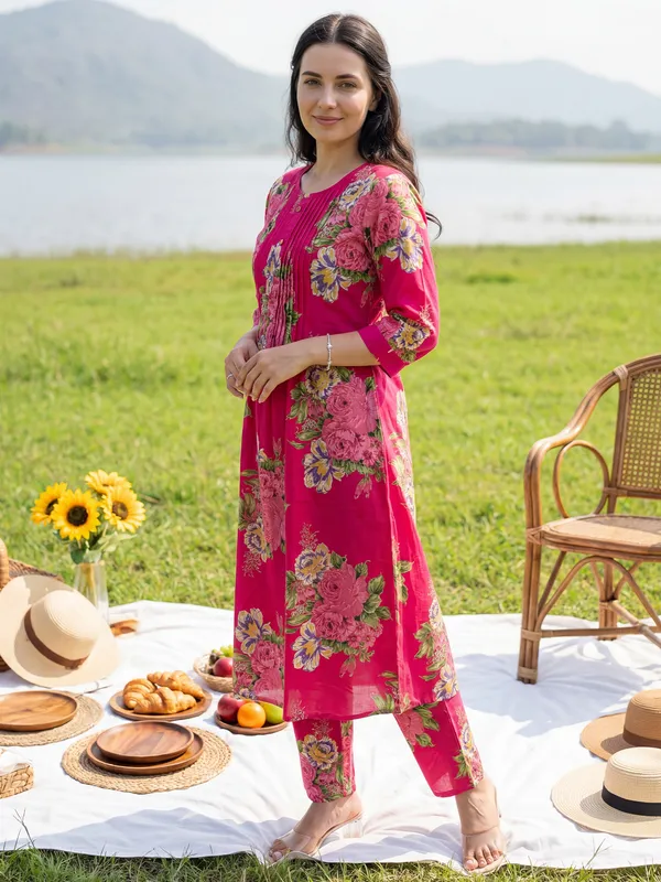 Pink_Printed_Pure_Cotton_Kurta_Trouser_Set