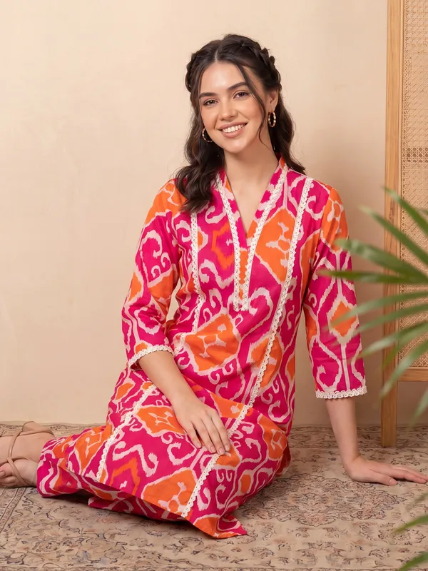 Pink_Printed_Pure_Cotton_Kurta_Trouser_Set