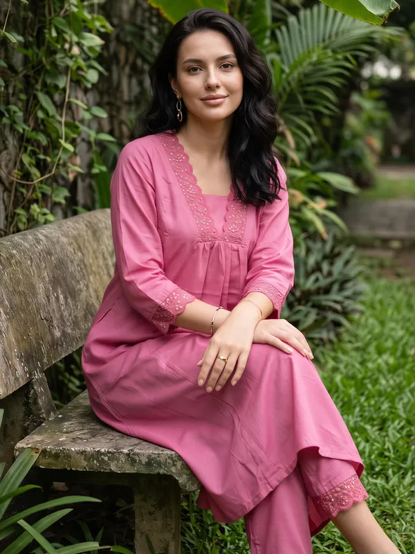 Pink_Embroidered_Pure_Cotton_Kurta_Trouser_Set
