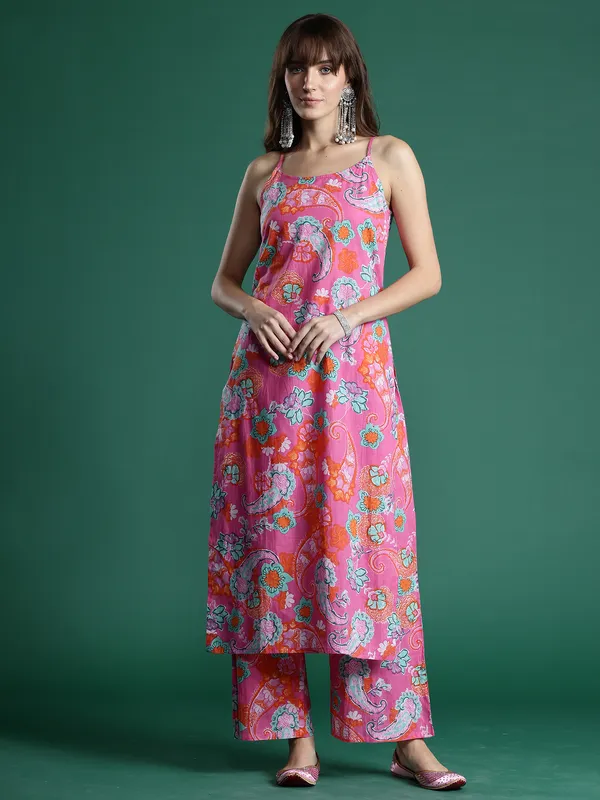 Pink_Printed_Pure_Cotton_Kurta_Trouser_Set