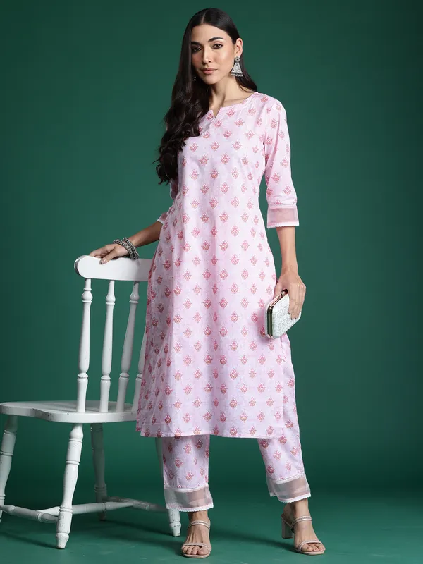 Pink_Printed_Pure_Cotton_Kurta_Trouser_Set