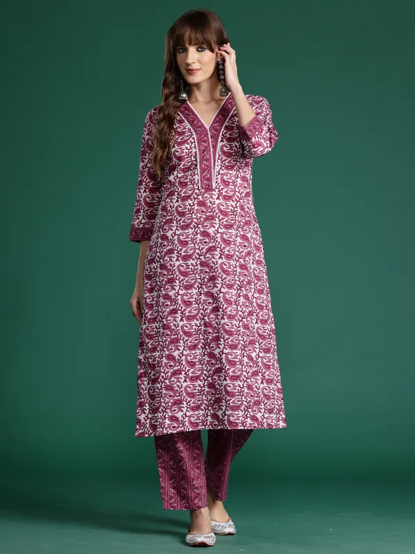 Purple_Printed_Pure_Cotton_Kurta_Trouser_Set