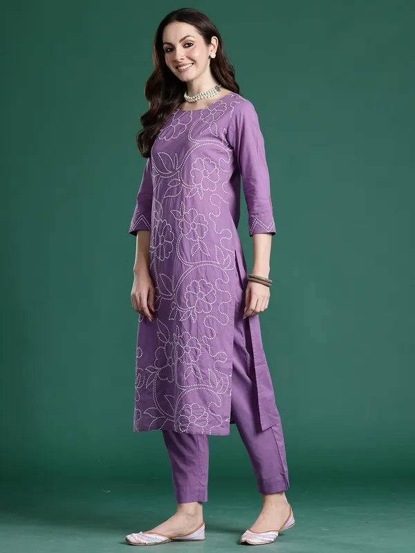Purple_Printed_Pure_Cotton_Kurta_Trouser_Set