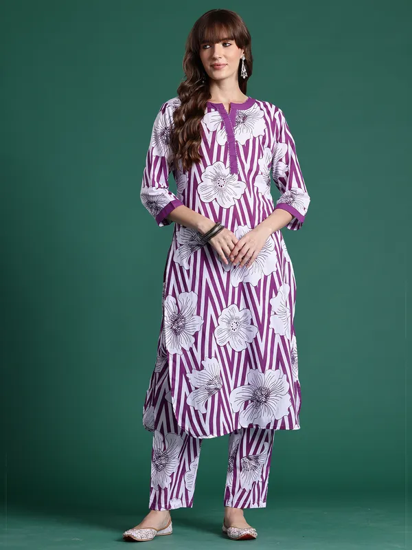 Purple_Printed_Pure_Cotton_Kurta_Trouser_Set