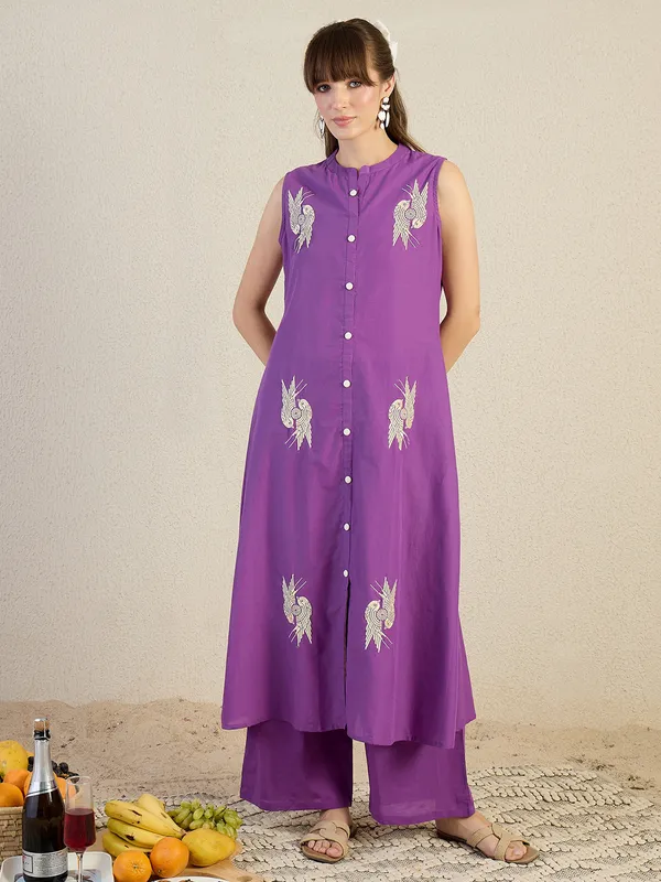 Purple_Printed_Pure_Cotton_Kurta_Trouser_Set
