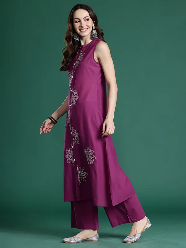 Purple_Embroidered_Pure_Cotton_Kurta_Trouser_Set