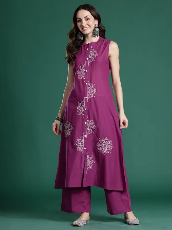 Purple_Embroidered_Pure_Cotton_Kurta_Trouser_Set