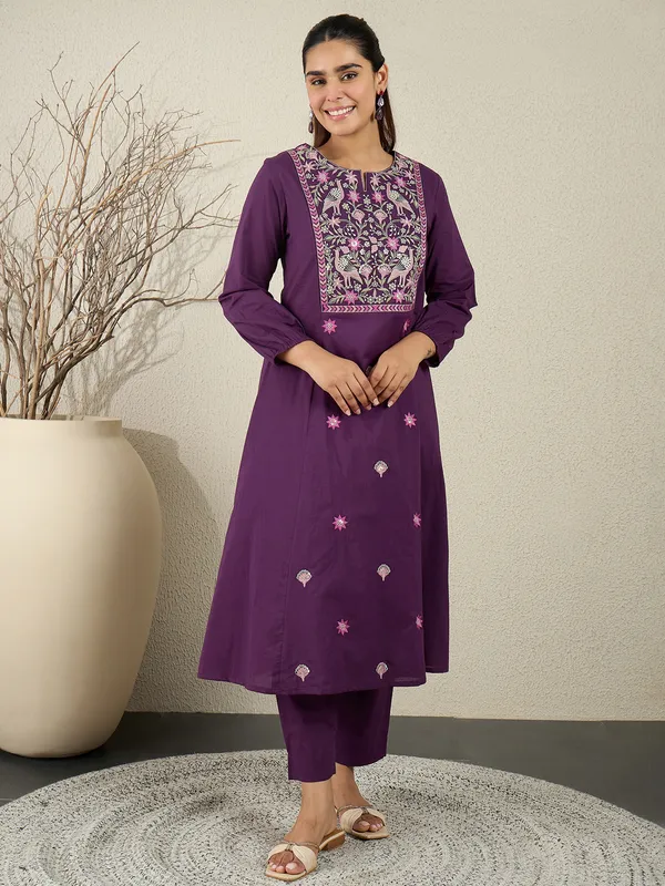 Purple_Embroidered_Pure_Cotton_Kurta_Trouser_Set