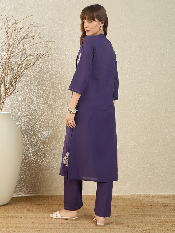 Purple_Cotton_A-Line_Kurta_with_Trousers