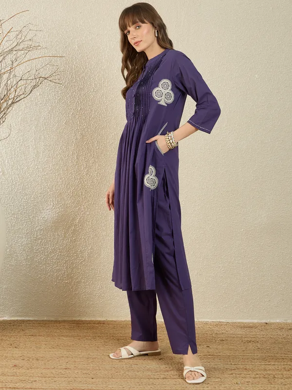 Purple_Cotton_A-Line_Kurta_with_Trousers