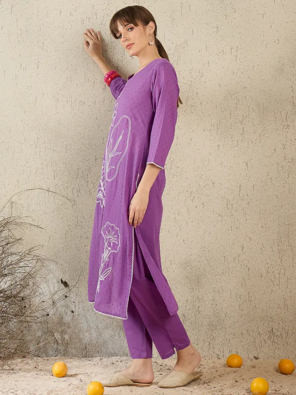Purple_Embroidered_Pure_Cotton_Kurta_Trouser_Set