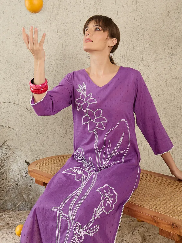 Purple_Embroidered_Pure_Cotton_Kurta_Trouser_Set