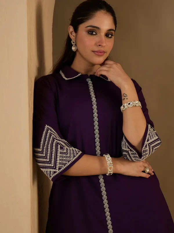 Purple_Embroidered_Pure_Cotton_Kurta_Trouser_Set