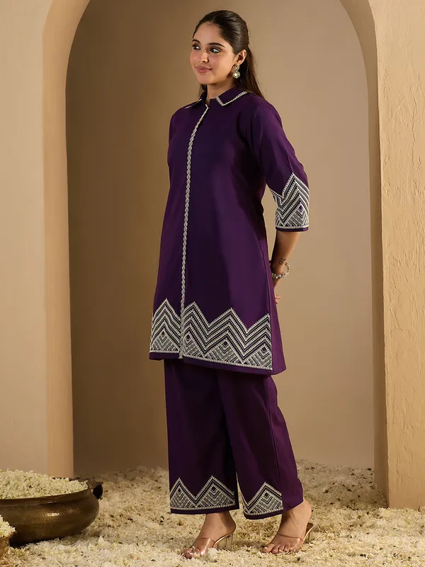 Purple_Embroidered_Pure_Cotton_Kurta_Trouser_Set