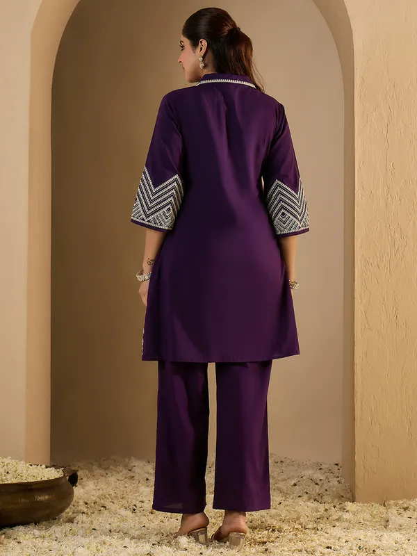 Purple_Embroidered_Pure_Cotton_Kurta_Trouser_Set