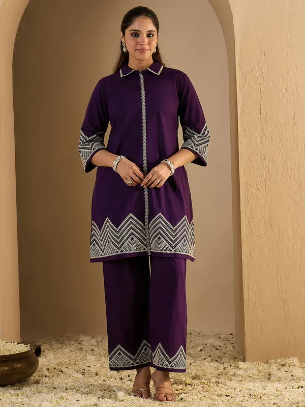 Purple_Embroidered_Pure_Cotton_Kurta_Trouser_Set