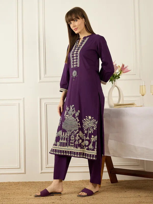 Purple_Printed_Pure_Cotton_Kurta_Trouser_Set