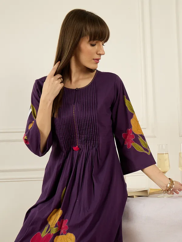 Purple_Cotton_A-Line_Kurta_with_Trousers