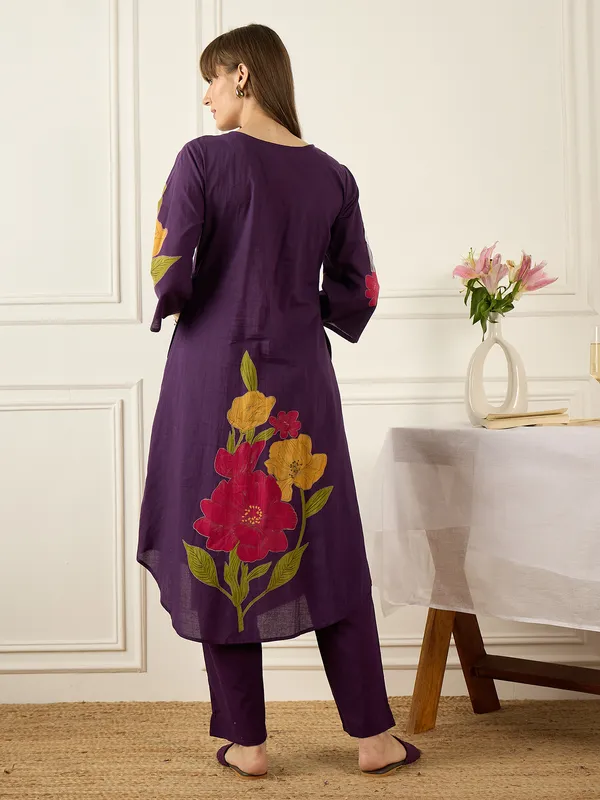 Purple_Cotton_A-Line_Kurta_with_Trousers