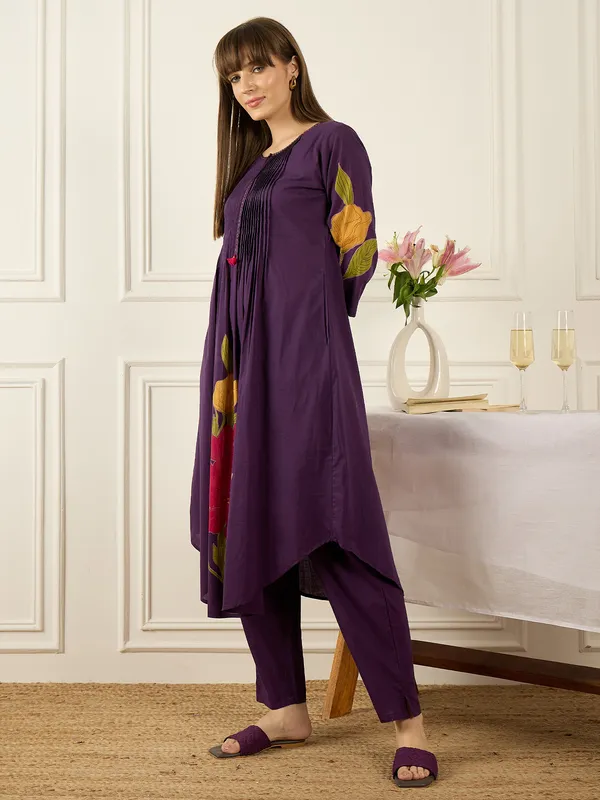 Purple_Cotton_A-Line_Kurta_with_Trousers