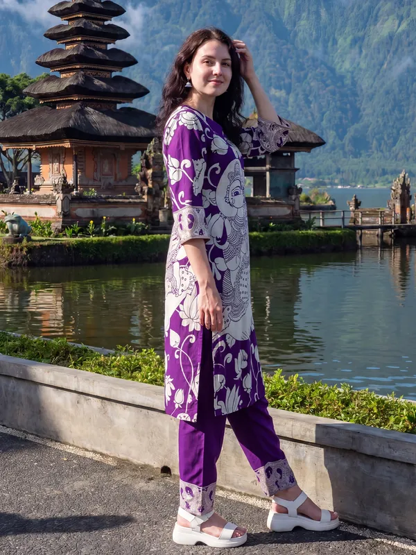 Purple_Printed_Pure_Cotton_Kurta_Trouser_Set
