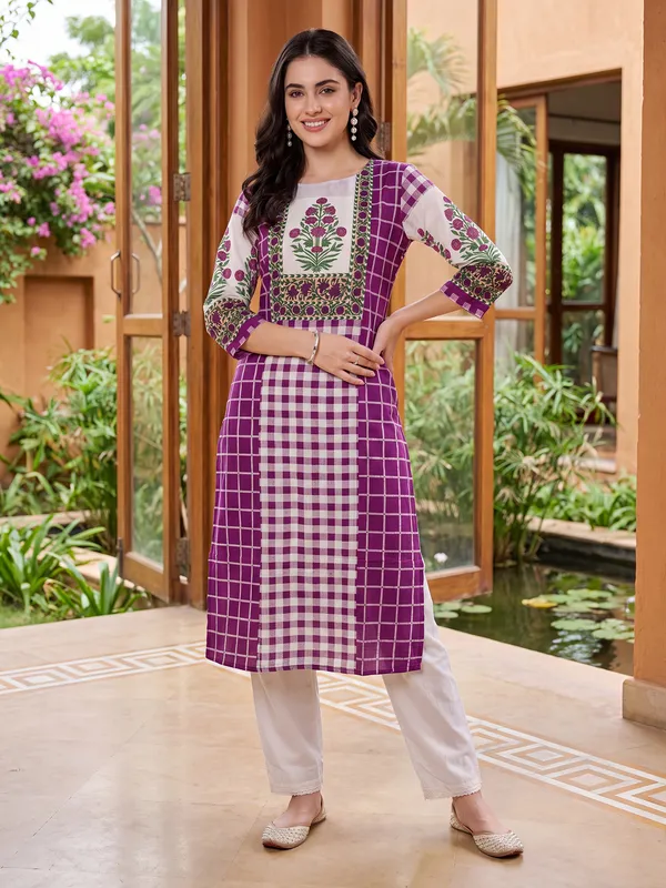 Purple_Printed_Pure_Cotton_Kurta_Trouser_Set