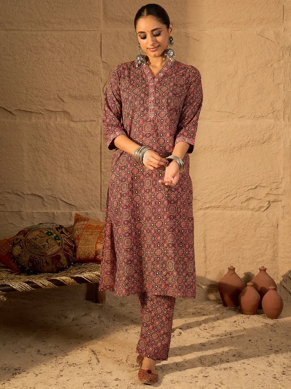 Red_Printed_Pure_Cotton_Kurta_Trouser_Set
