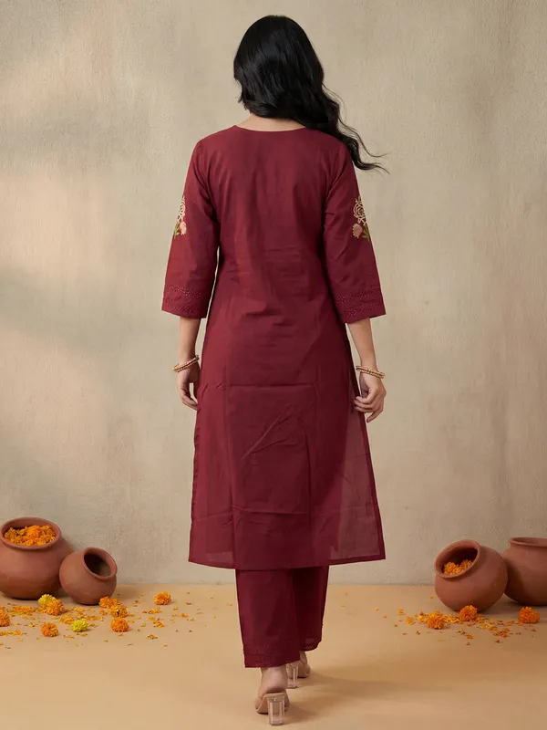 Red_Embroidered_Pure_Cotton_Kurta_Trouser_Set