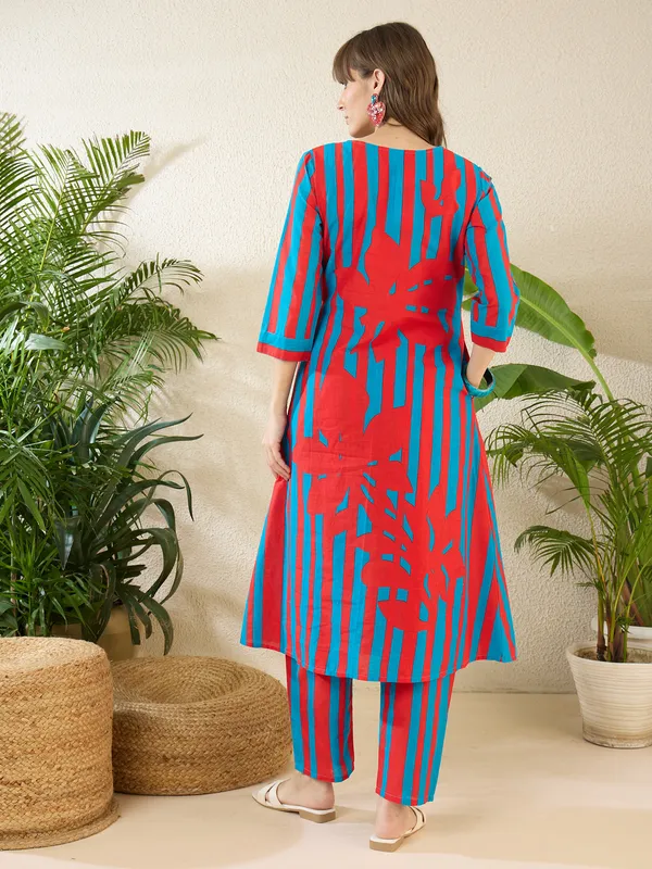 Red_Printed_Pure_Cotton_Kurta_Trouser_Set