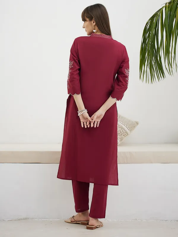 Red_Embroidered_Pure_Cotton_Kurta_Trouser_Set