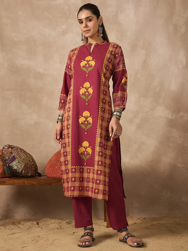 Red_Printed_Pure_Cotton_Kurta_Trouser_Set