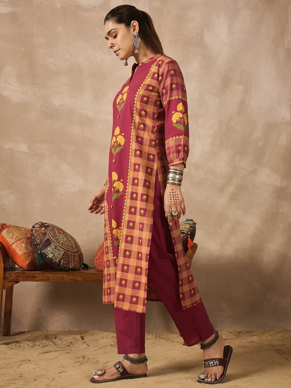 Red_Printed_Pure_Cotton_Kurta_Trouser_Set