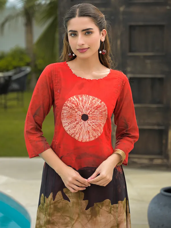 Red_Printed_Pure_Cotton_Kurta_Trouser_Set