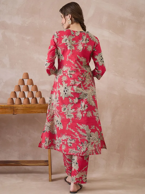 Red_Printed_Pure_Cotton_Kurta_Trouser_Set