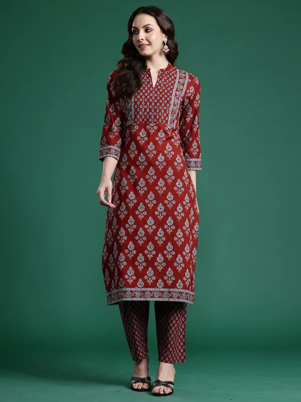 Orange_Printed_Pure_Cotton_Kurta_Trouser_Set