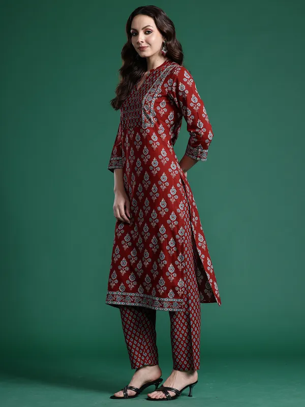Orange_Printed_Pure_Cotton_Kurta_Trouser_Set
