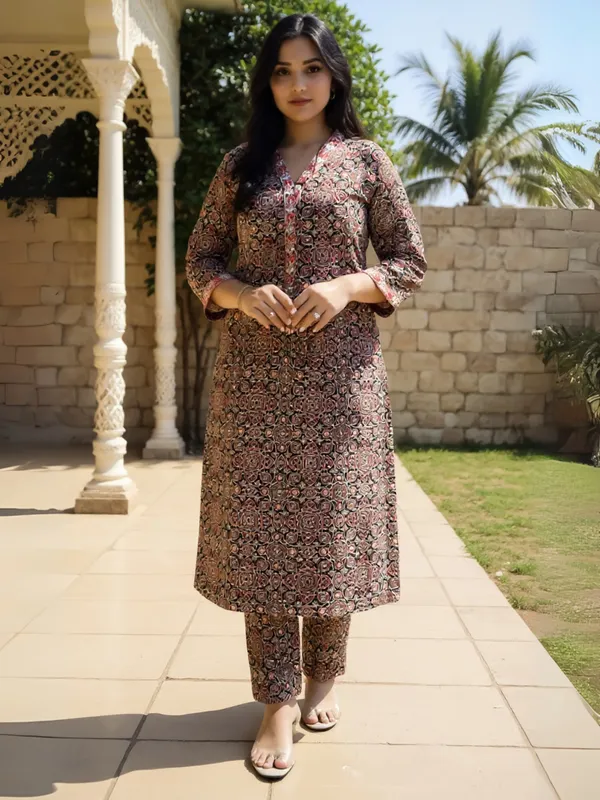 Orange_Printed_Pure_Cotton_Kurta_Trouser_Set